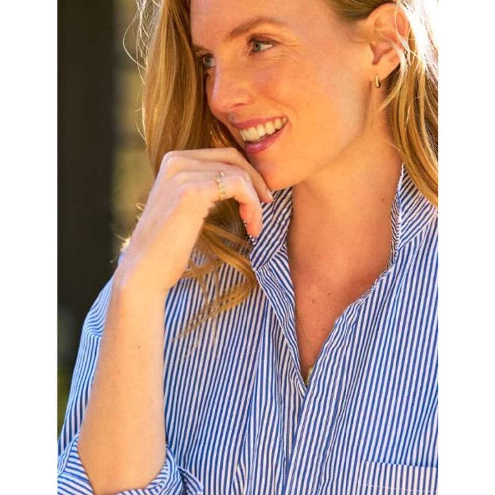 Frank & Eileen Eileen Relaxed Button-Up Shirt Superluxe Navy Thin Stripe Sze XXS - Picture 4 of 12